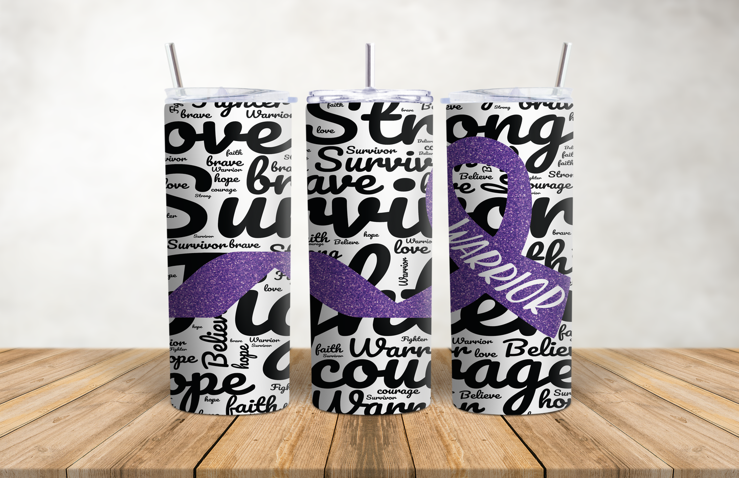 Purple Ribbon Inspirational 20oz Stainless Steel Tumbler