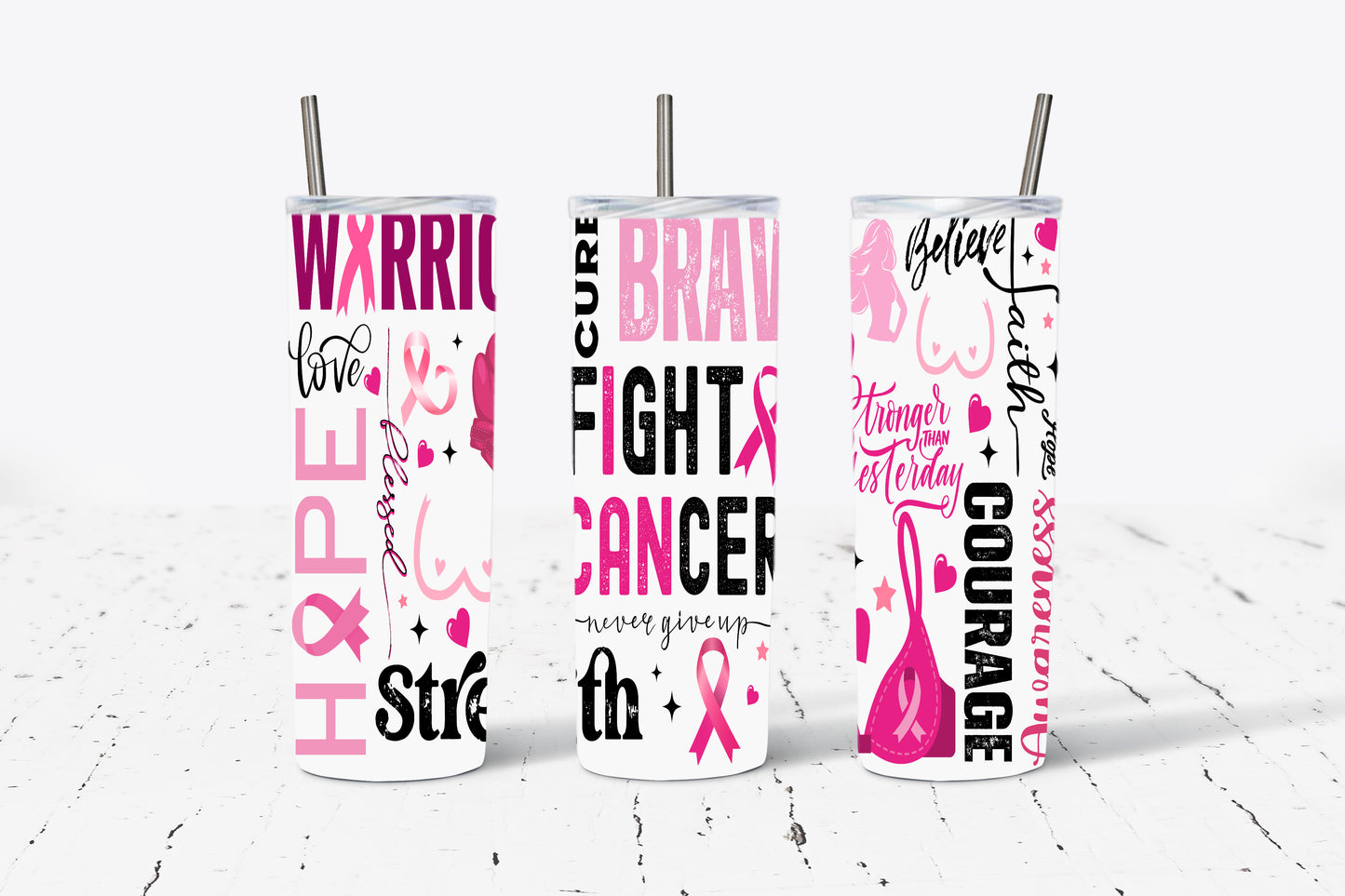 Fight Cancer Awareness Affirmations 20oz Stainless Steel Tumbler
