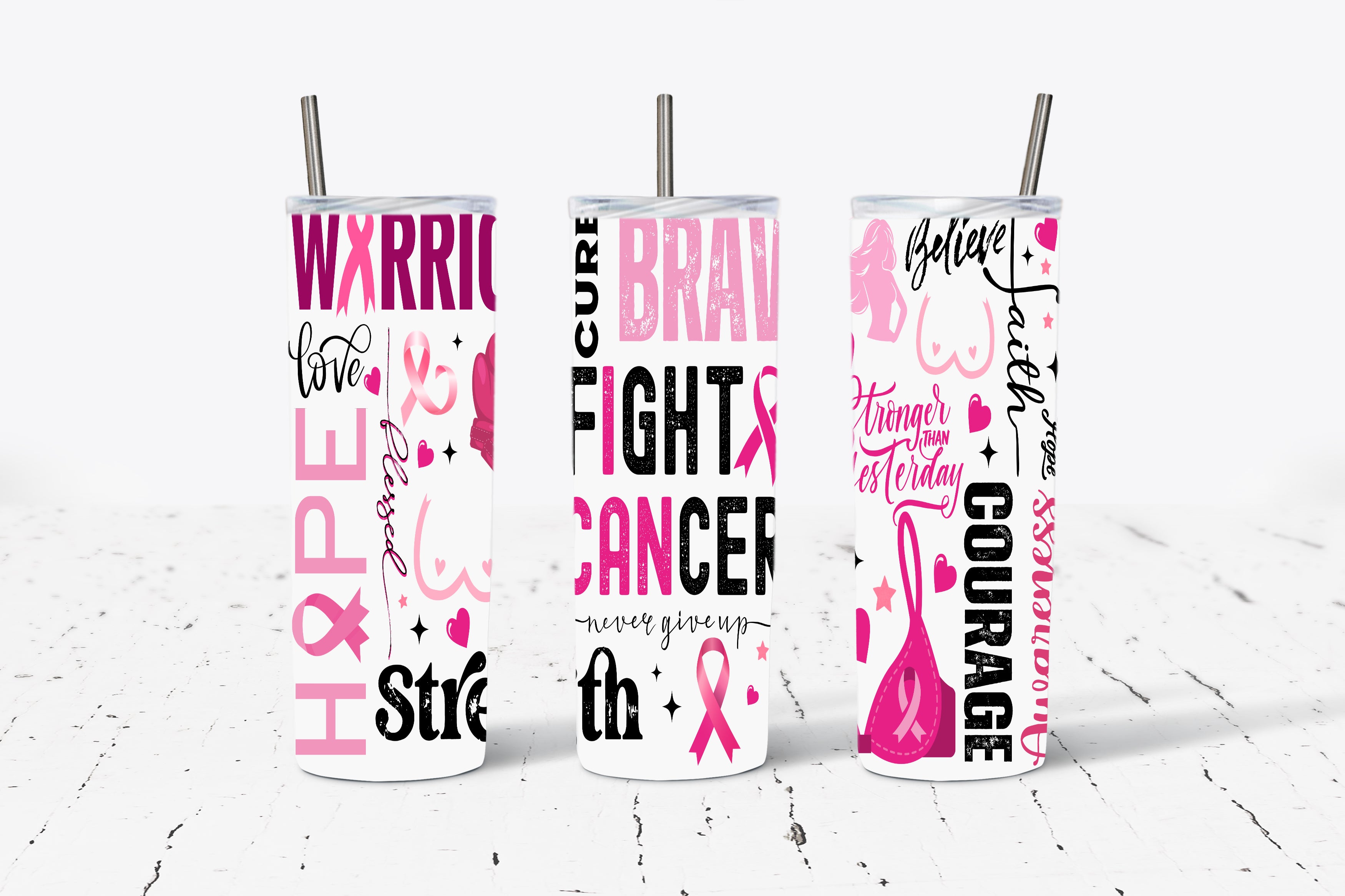Fight Cancer Awareness Affirmations 20oz Stainless Steel Tumbler