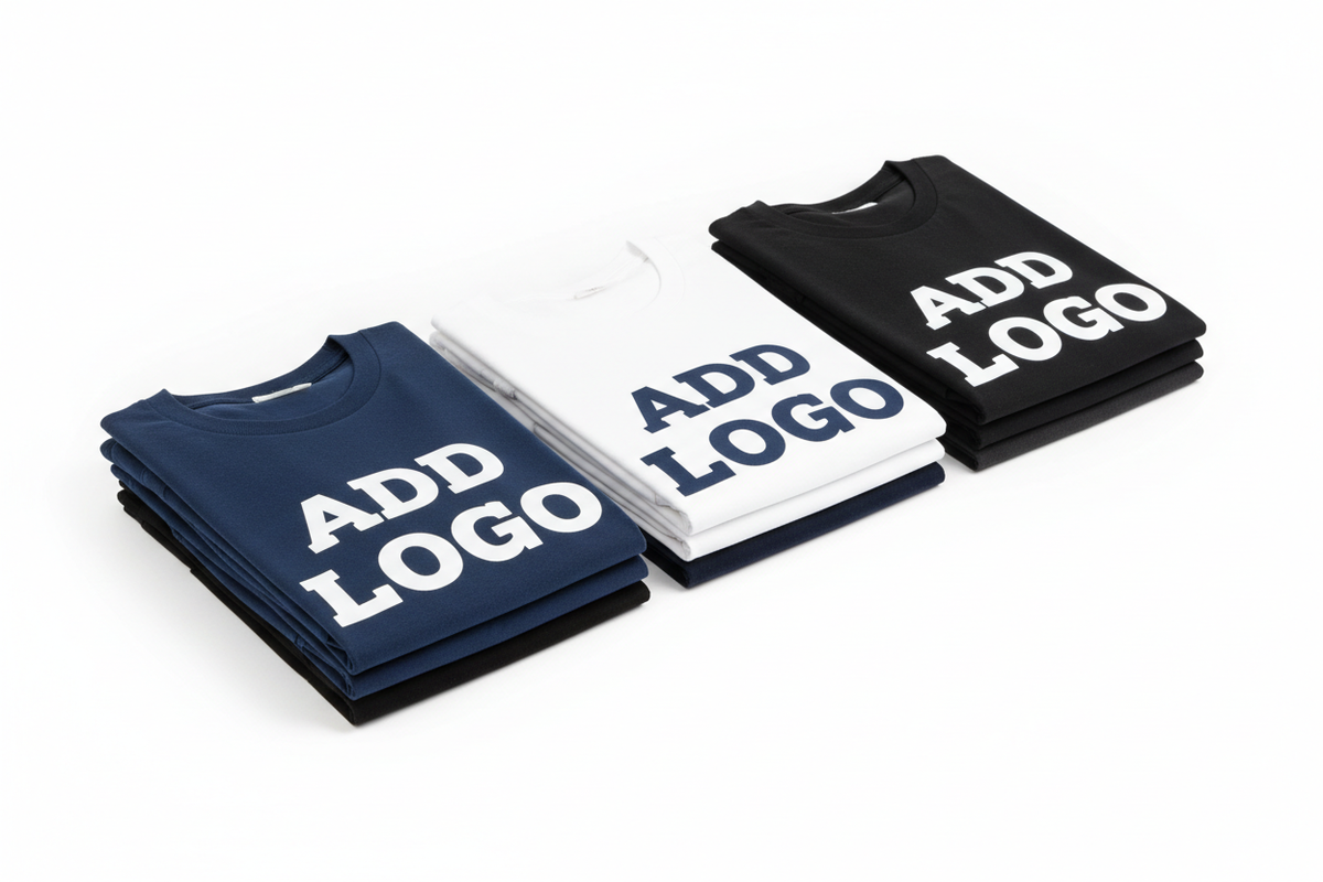 Bulk shirts with contrasting ADD LOGO text