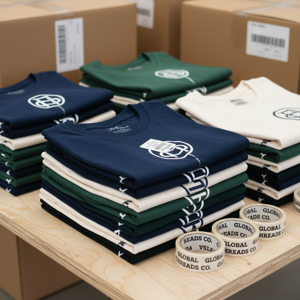 Close-up of perfectly stacked folded custom shirts
