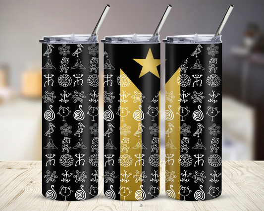 Black and Gold Puerto Rican Flag Boricua Pride Bandera Tumbler 20 oz Stainless Steel