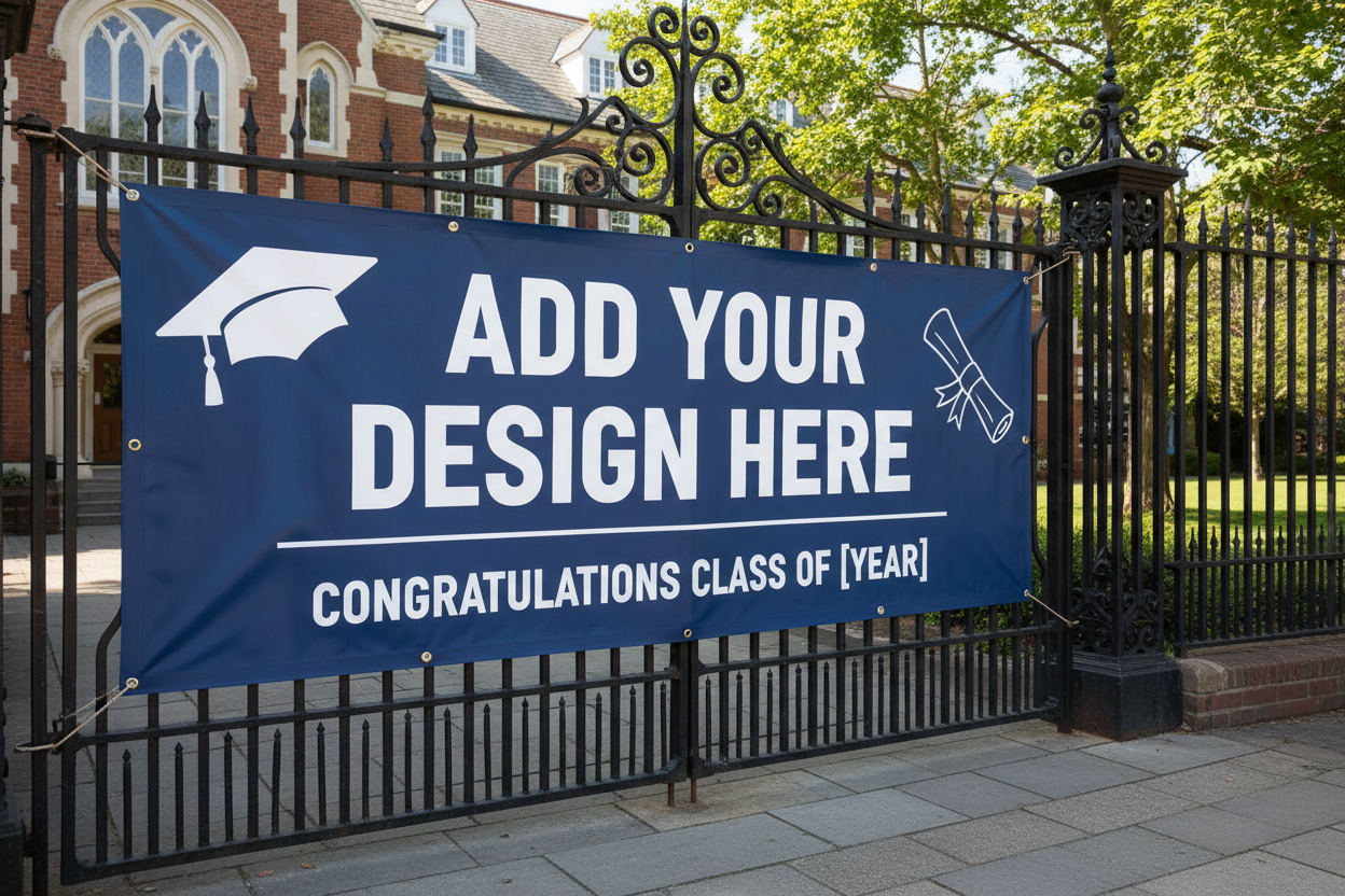 Graduation banner on school gate
