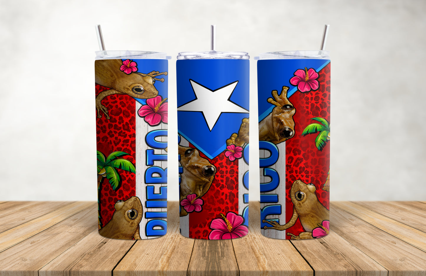 Puerto Rican Flag Coqui Prints Style Boricua Pride Tumbler 20 oz Stainless Steel Puerto Rico