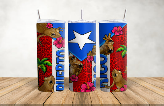 Puerto Rican Flag Coqui Prints Style Boricua Pride Tumbler 20 oz Stainless Steel Puerto Rico