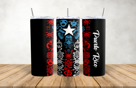 Puerto Rican Flag Boricua Pride Bandera Taino Symbols Tumbler 20 oz Stainless Steel