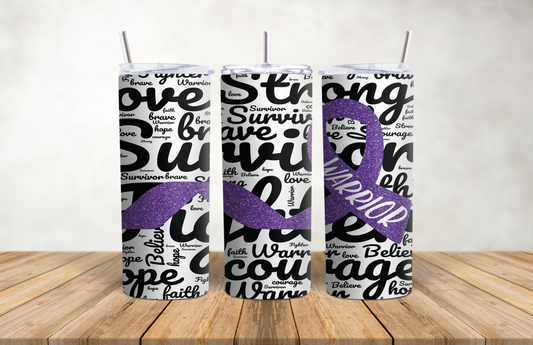Purple Ribbon Inspirational 20oz Stainless Steel Tumbler