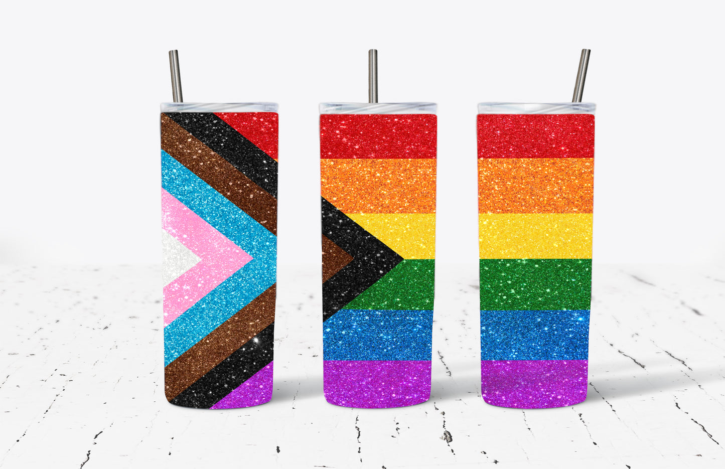 LGBTQ Flag Glitter Colors Stainless Steel Tumblers