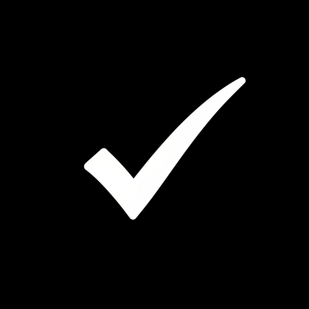 White checkmark icon on black background
