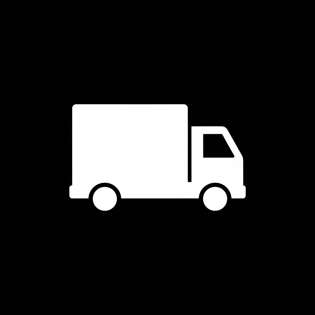 White delivery truck icon on black background